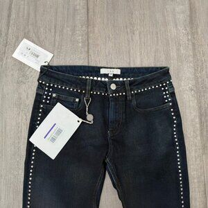 IRO Studded Dark Denim Jeans Low Rise Cropped Raw Hem Size 25 NEW